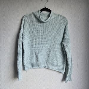 Open Knit Chunky Oversized‎ Mock Neck Light Blue Pastel Sweater Small
